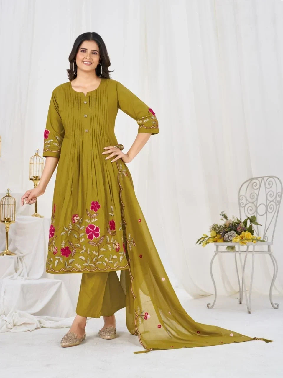 Elegant Cotton Blend 3 Piece Kurta Set with Designer Dupatta